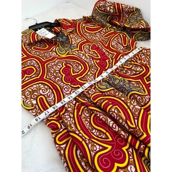 New The Oula Company Size M Print Tiered Maxi Dress Red Yellow - Picture 6 of 13